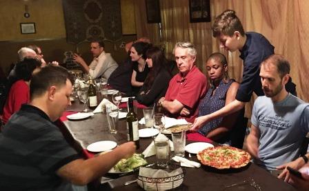 Enjoying dinner and friends 